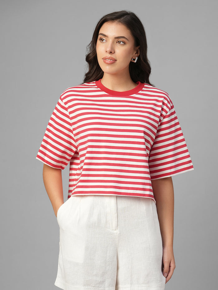 Women's Red 100% Organic Cotton Regular Fit Tshirt