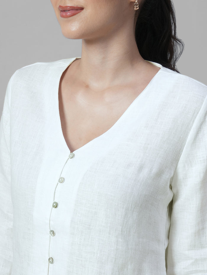 Women's White 100% Linen Regular Fit Blouse