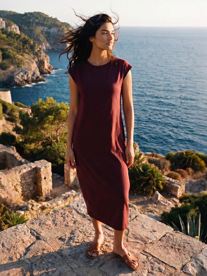 Women's Wine 100% Organic Cotton Regular Fit Knit Dress