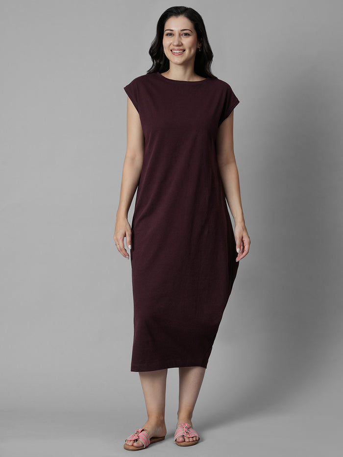 Women's Wine 100% Organic Cotton Regular Fit Knit Dress