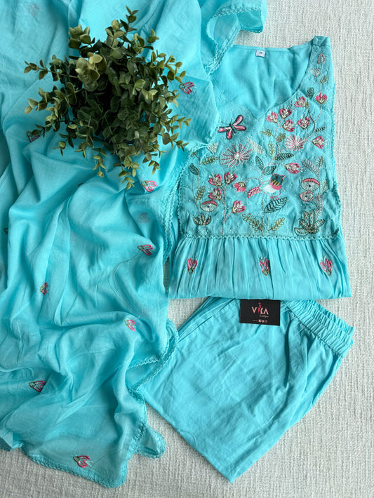Yoke emb pure cotton Ready suit set