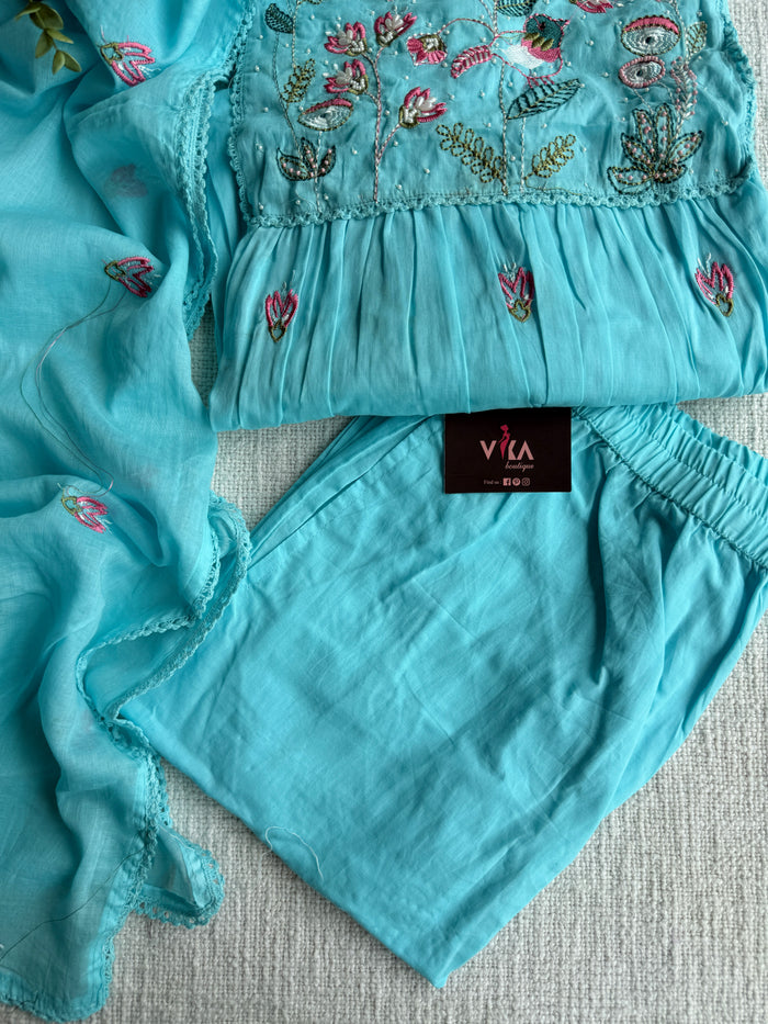 Yoke emb pure cotton Ready suit set