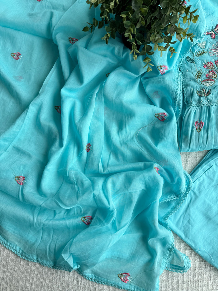 Yoke emb pure cotton Ready suit set