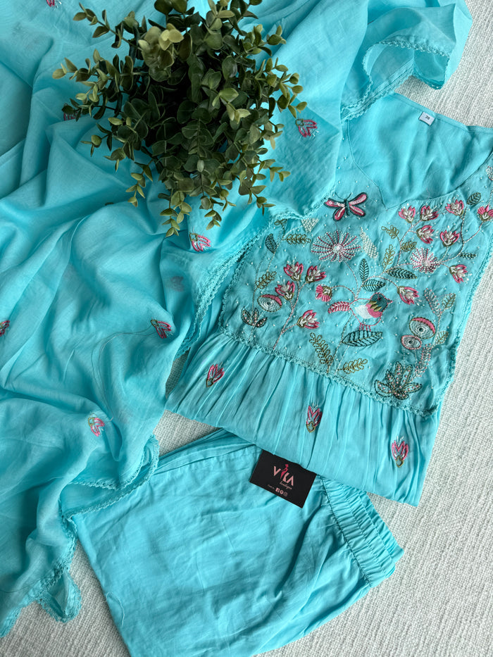Yoke emb pure cotton Ready suit set