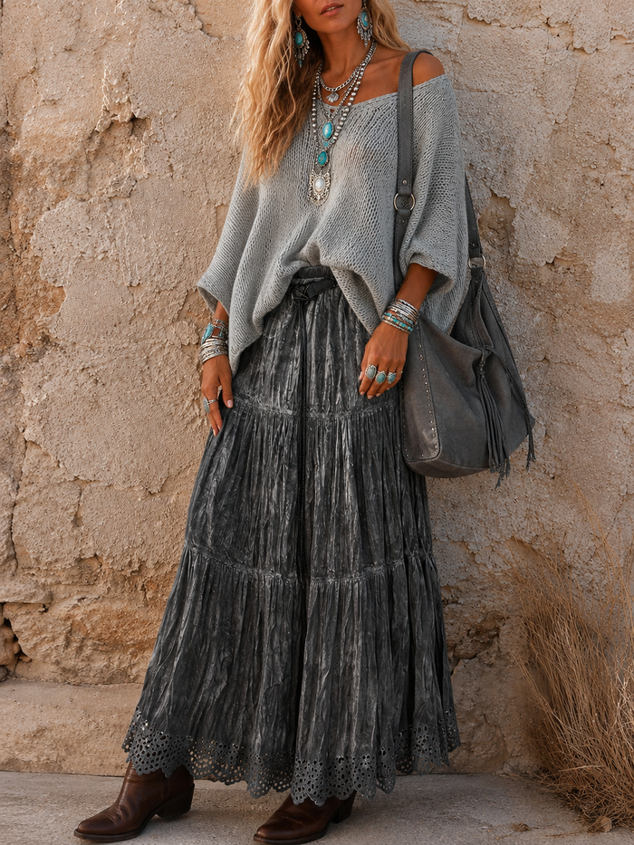 Zola Boho Velvet Skirt Pewter